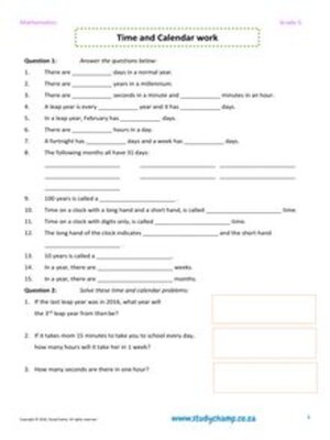 cover image of Grade 5 Maths Worksheet: Time & Calendar